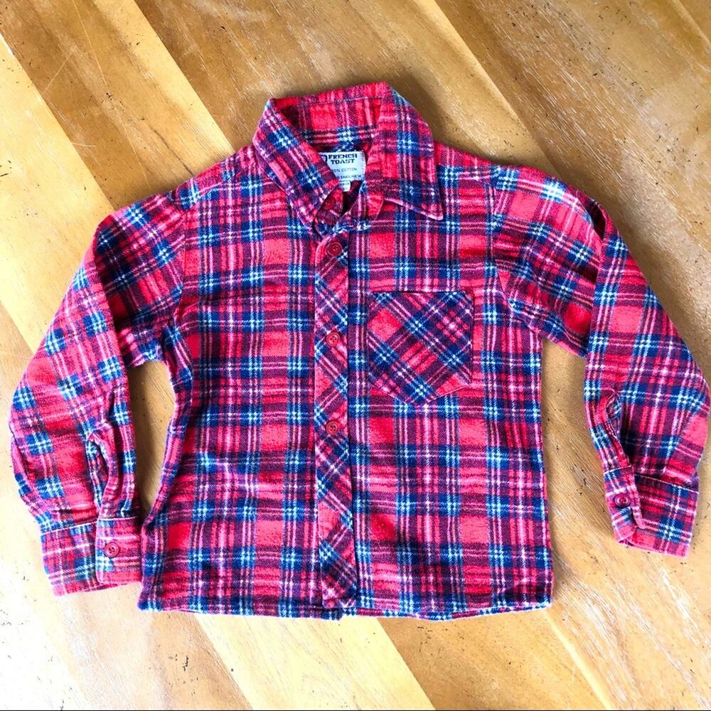 Vintage Kid's Red Plaid Flannel Shirt Grunge 90s Size 4 Unisex Soft Button Up